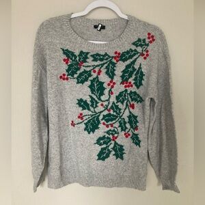 TALBOTS Gray Holly Intarsia Crewneck Pullover Sweater Sz PM